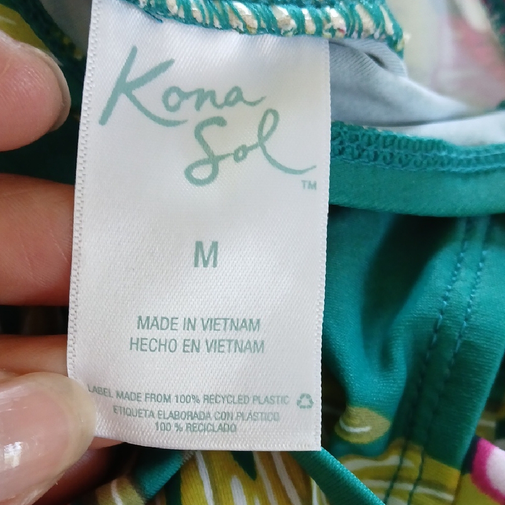 Kona Sol Green and Pink One Piece Swimwear‎ Tropical Vibes Sz M - Picture 2 of 6